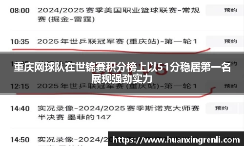 重庆网球队在世锦赛积分榜上以51分稳居第一名展现强劲实力
